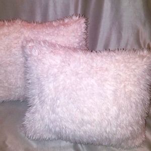 2pc Ultra Light Pink Fuzzy Throw  Pillows Size 17x14"
